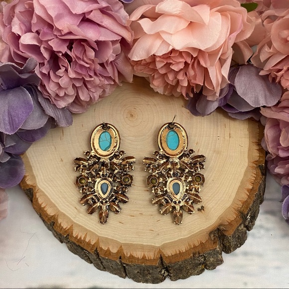 Vintage Turquoise and Crystal Statement Earrings - Picture 5 of 10